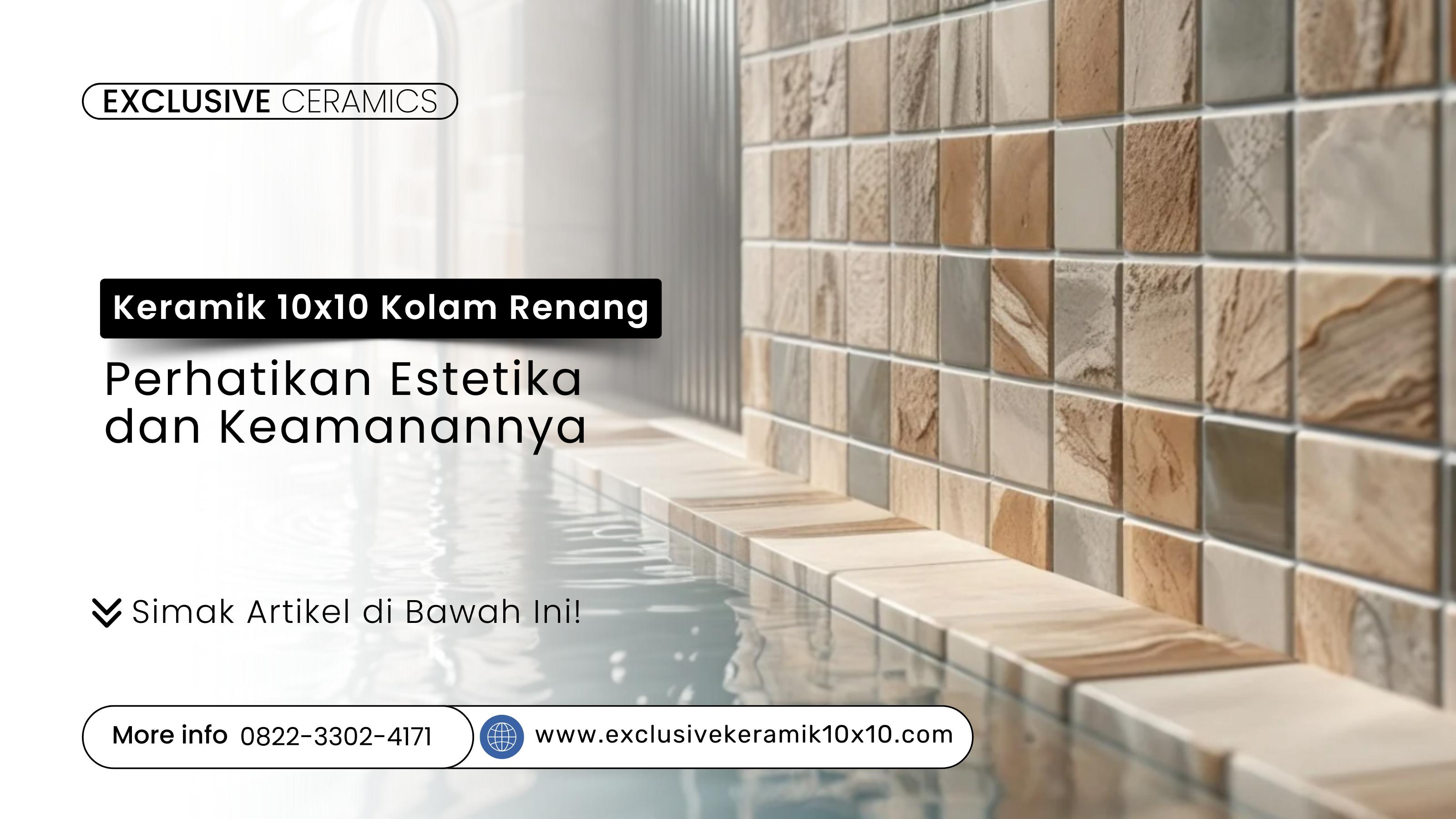 Keramik 10x10 random natural pada tepi kolam renang mewah