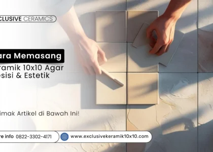 Proses pemasangan keramik 10x10 cm secara presisi di lantai dapur modern dengan bantuan alat perata dan nat rapi.