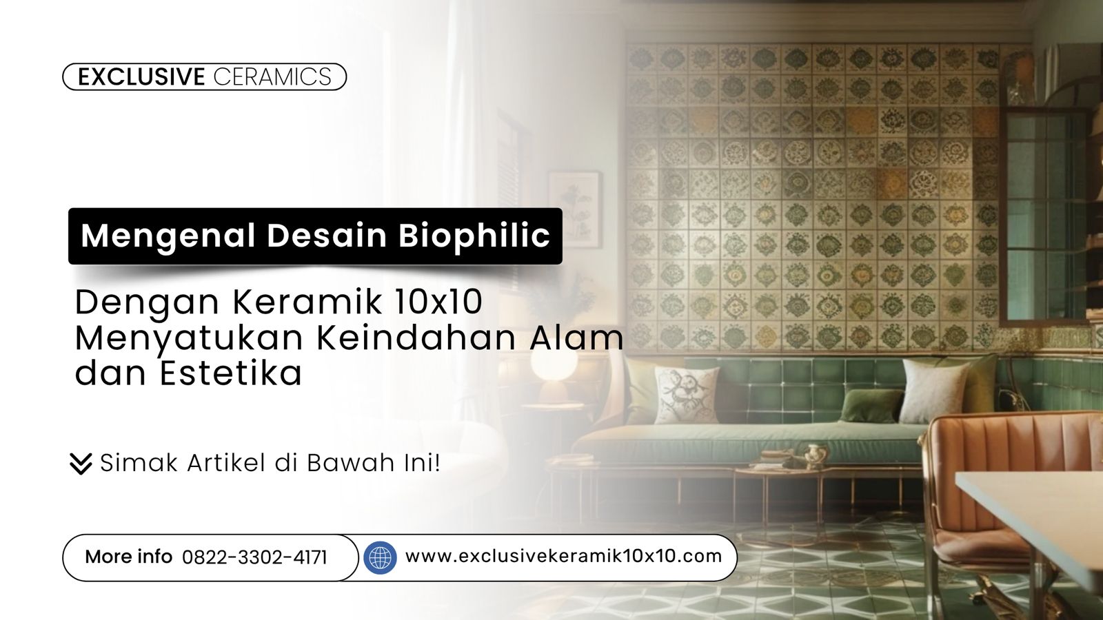 Dinding ruang tamu retro modern dengan keramik 10x10 cm motif vintage