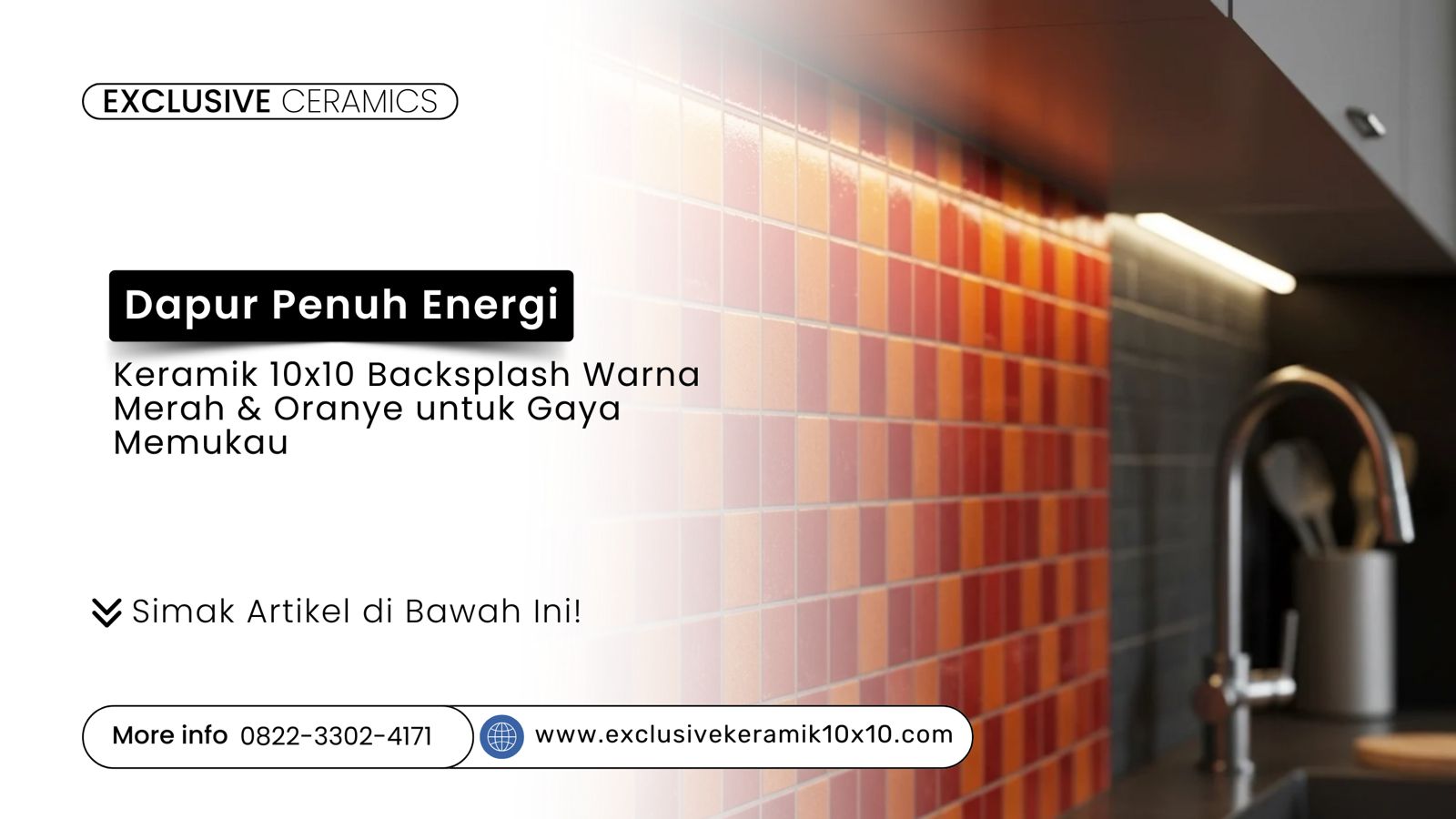 Backsplash dapur keramik 10x10 merah dan oranye modern