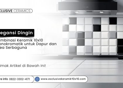 Dinding keramik 10x10 monokromatik (hitam, putih, abu-abu) di dapur modern