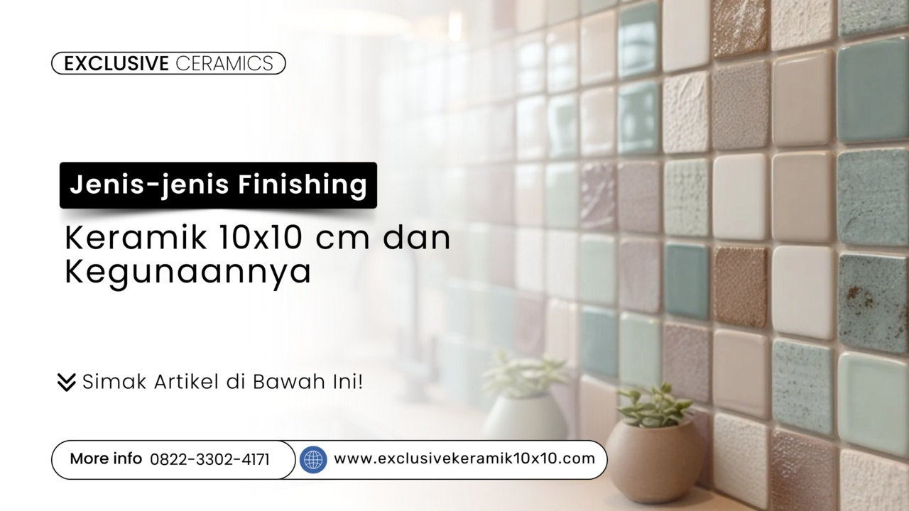 Keramik 10x10 cm dengan finishing glossy, matte, dan textured untuk desain interior