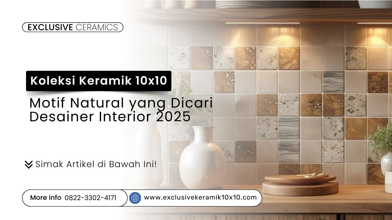 Interior kamar mandi dengan keramik 10x10 motif natural terracotta dan batu