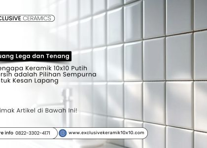 Dinding kamar mandi yang dilapisi ubin keramik putih bersih berukuran 10x10 dengan pola kisi.
