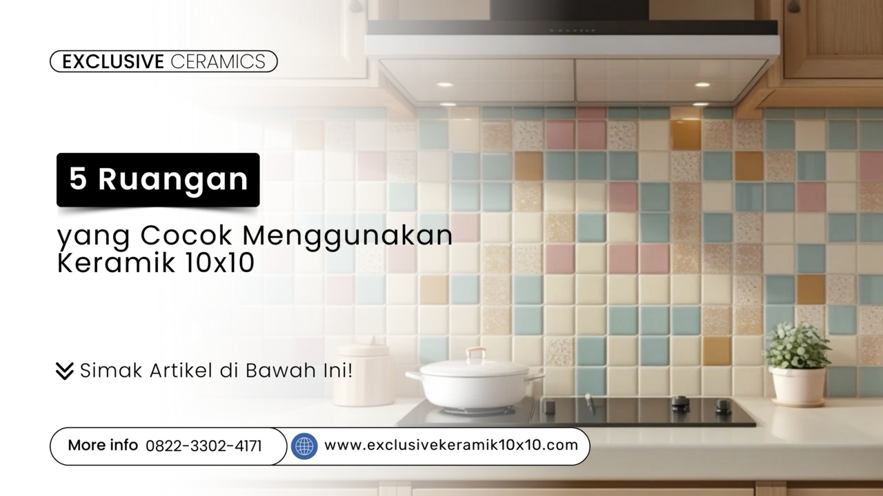 Keramik 10x10 cm pada backsplash dapur minimalis untuk desain interior