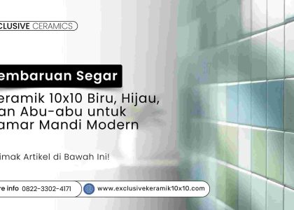 Dinding keramik 10x10 biru, hijau, abu-abu di kamar mandi modern dan minimalis