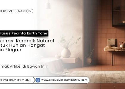 Interior ruang tamu dengan keramik earth tone terracotta dan cokelat tua