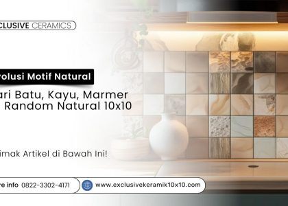 Interior ruang tamu dengan keramik 10x10 motif natural batu dan marmer