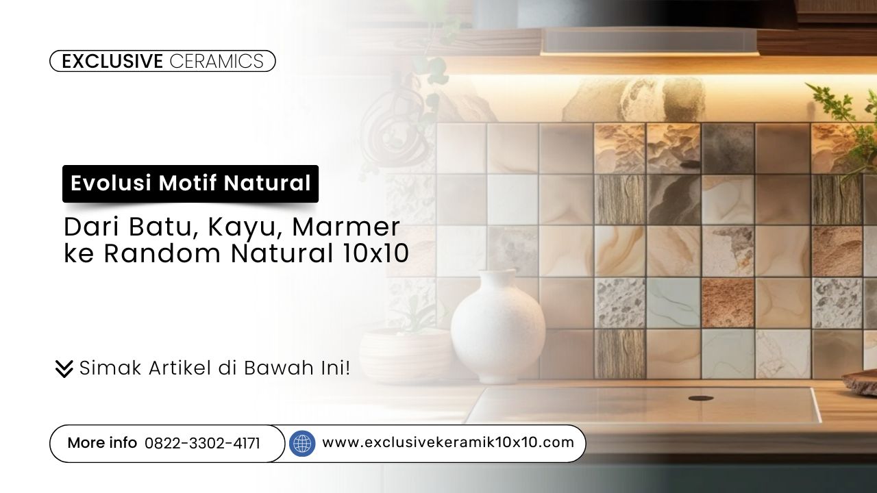 Interior ruang tamu dengan keramik 10x10 motif natural batu dan marmer