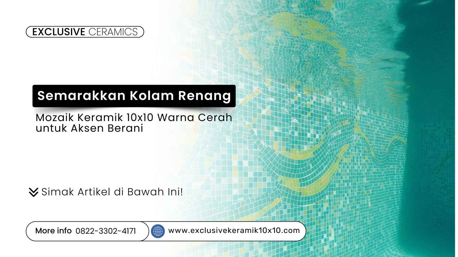 Mozaik keramik 10x10 warna cerah di dinding kolam renang modern