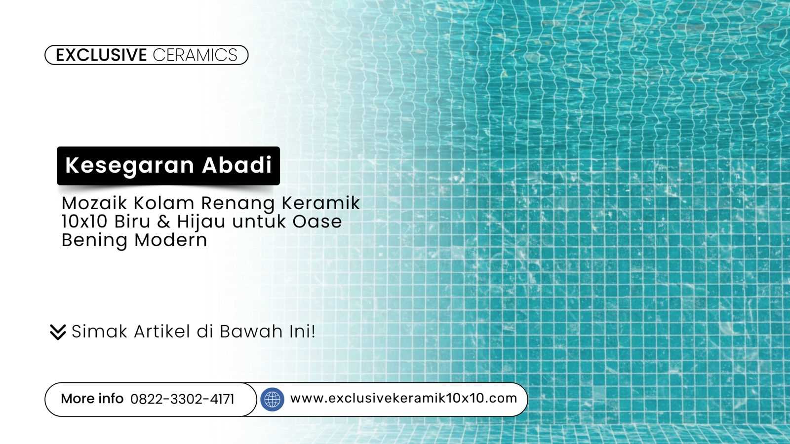 Dinding mozaik kolam renang keramik 10x10 biru dan hijau
