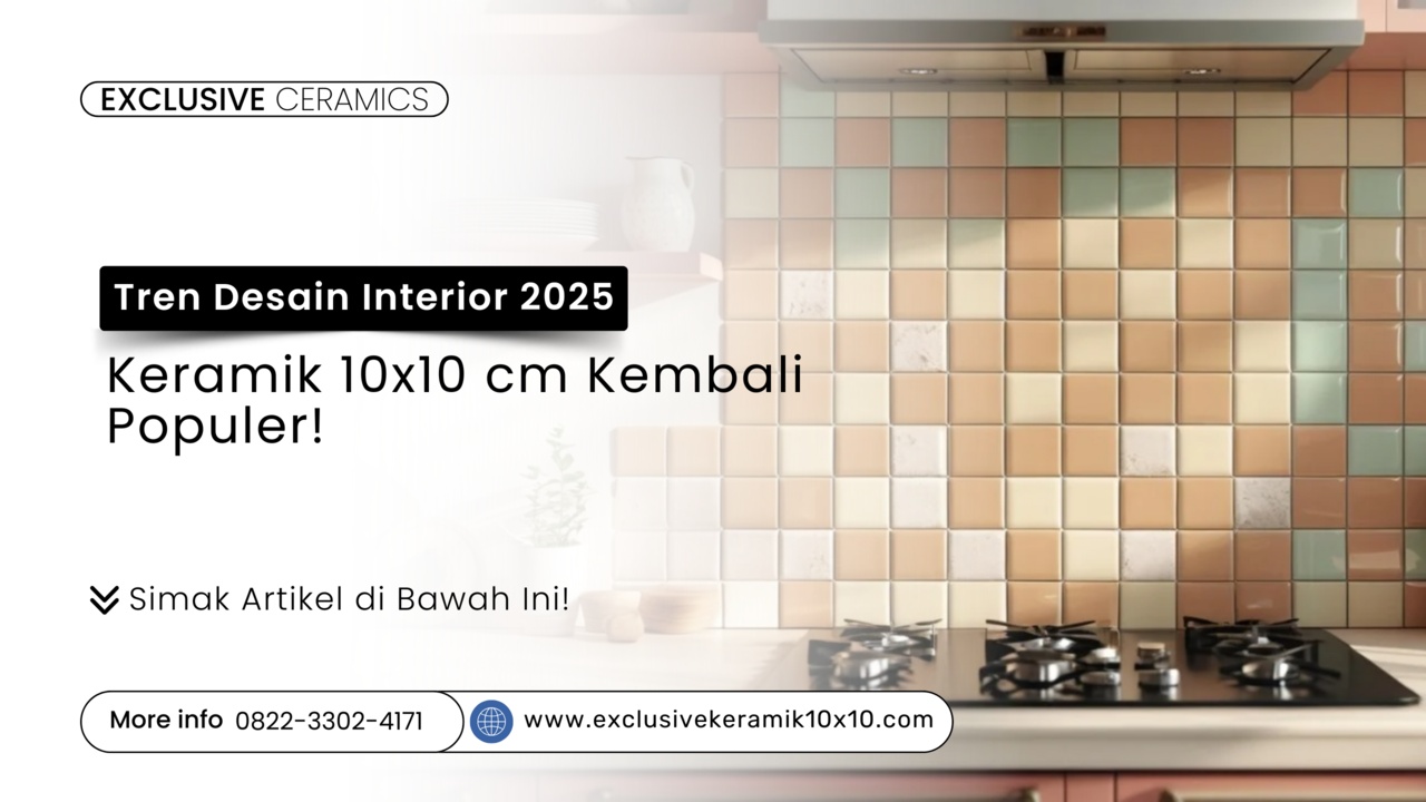 Keramik 10x10 cm pada backsplash dapur dengan desain retro untuk tren interior 2025