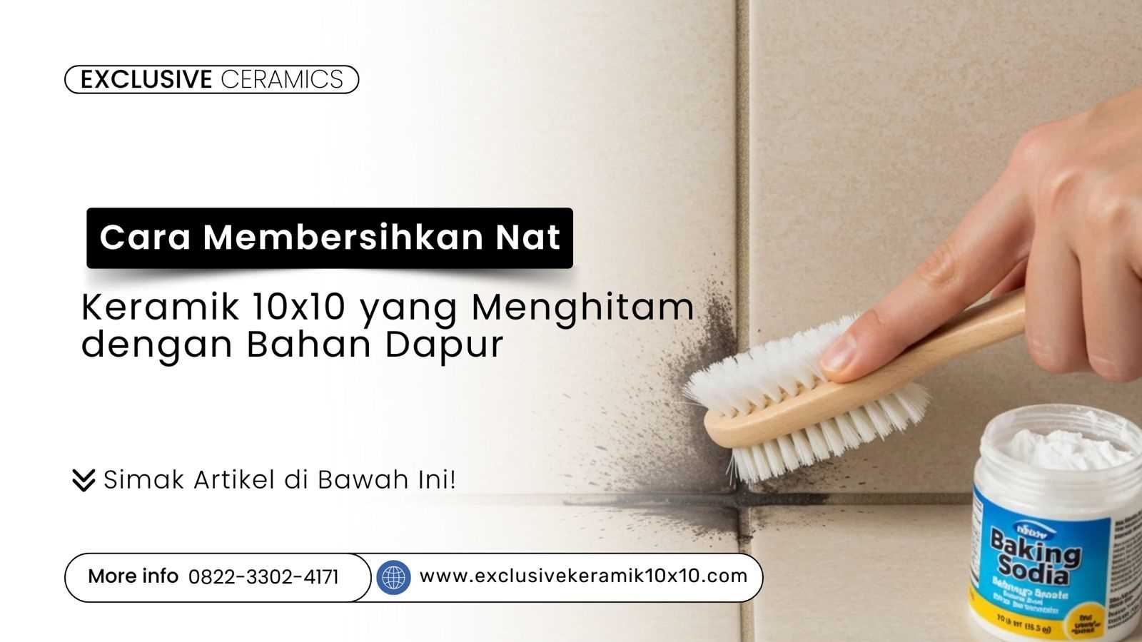 Seseorang membersihkan nat keramik yang menghitam dengan sikat dan baking soda