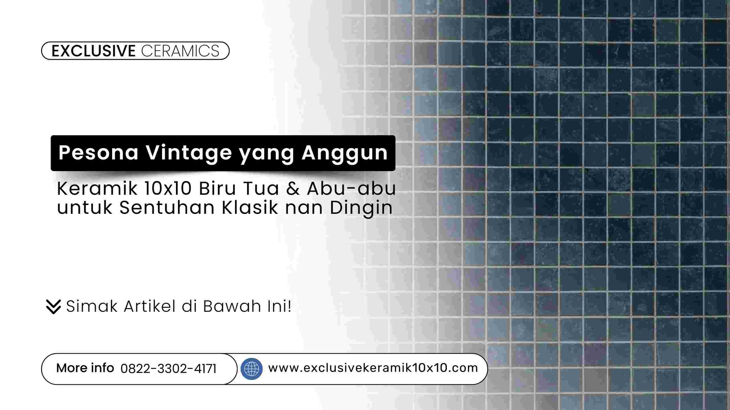 Dinding keramik 10x10 biru tua dan abu-abu gaya vintage klasik