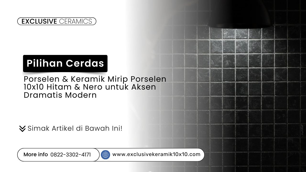 Dinding keramik 10x10 hitam dan Nero di interior modern dramatis